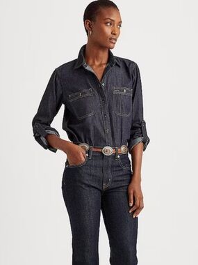Ralph Lauren Chambray Cotton Point Collar Long Roll-Tab Sleeve Button Down